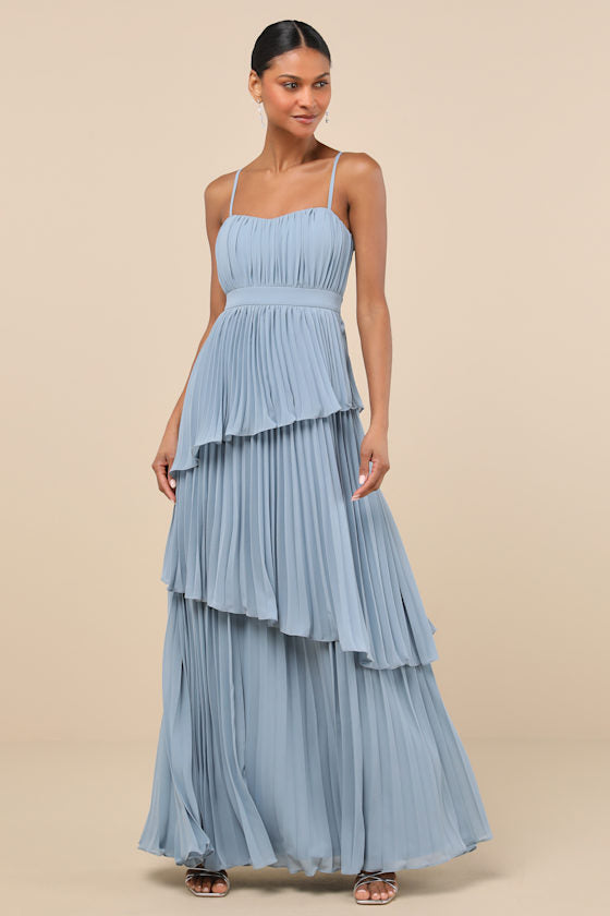 Jehona Emerald Green Pleated Tiered Maxi Dress