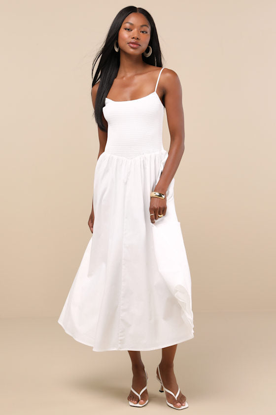 Tandria Navy Smocked Sleeveless Midi Dress
