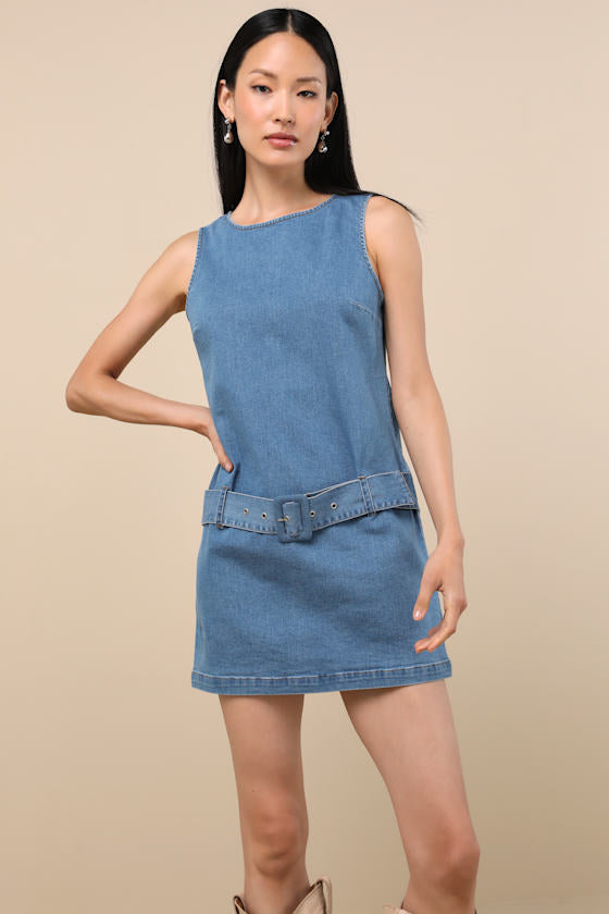 Kimberly Blue Chambray Belted Mini Dress