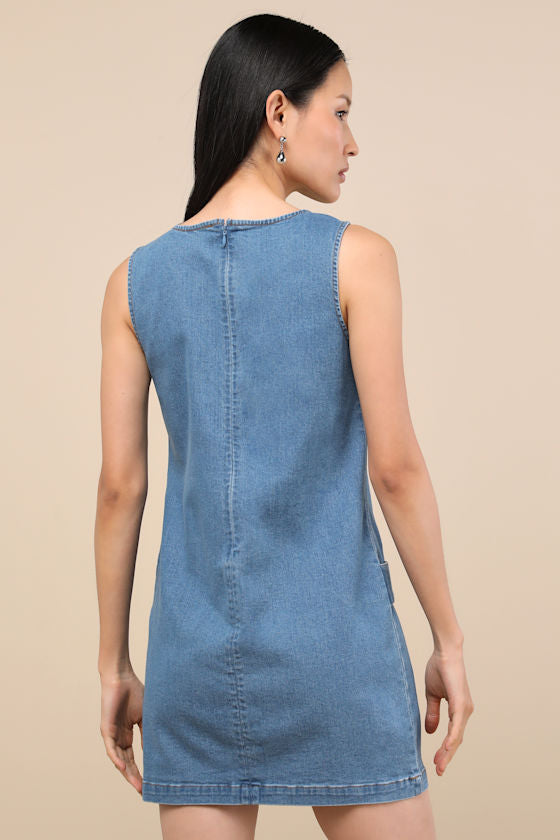 Kimberly Blue Chambray Belted Mini Dress