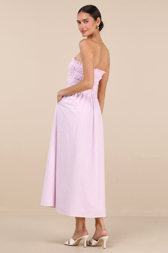 Ania White Strapless Smocked Midi Dress