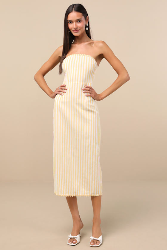 Brigita Green Floral Strapless Column Midi Dress