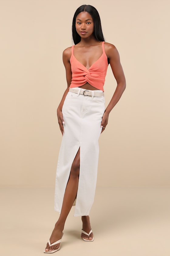Melika Lime Green Ribbed Knotted Crop Tank Top