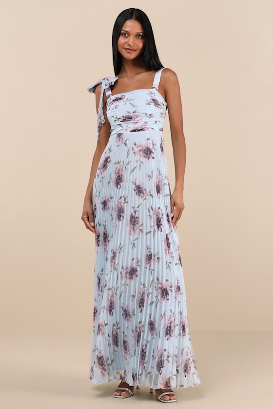 Gorgeous Purpose Slate Satin Pleated Sleeveless Bow Maxi Dress