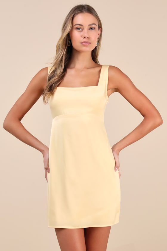 Truly the Cutest Light Blue Satin Square Neck Mini Dress
