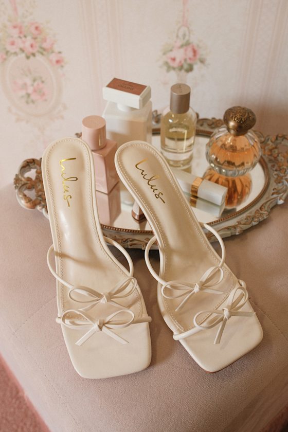 Serinda Bone Strappy Bow High Heel Slide Sandals