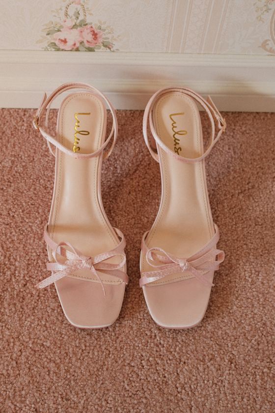Rezzy Pink Satin Bow Ankle Strap High Heel Sandals