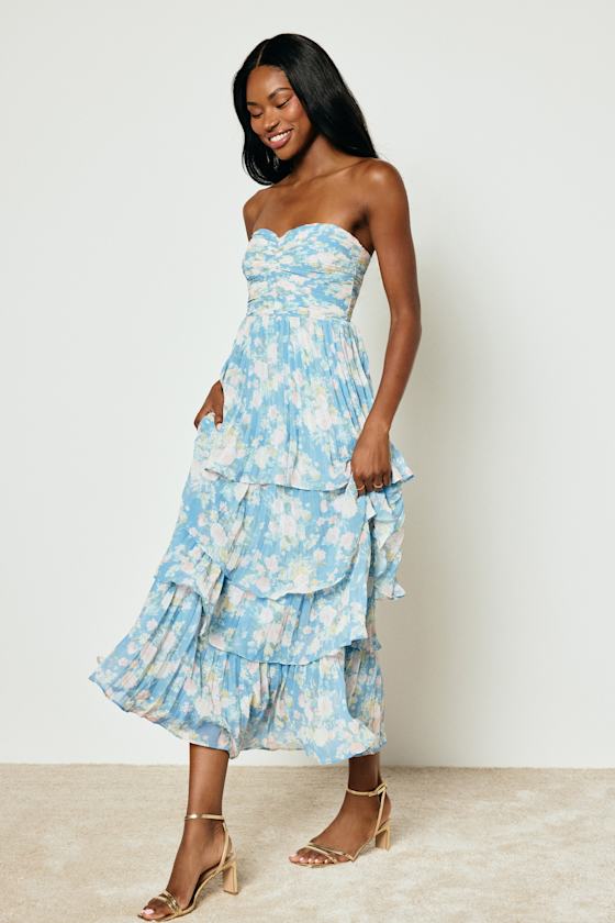 Seriously Sensational Navy Blue Strapless Tiered Maxi Dress