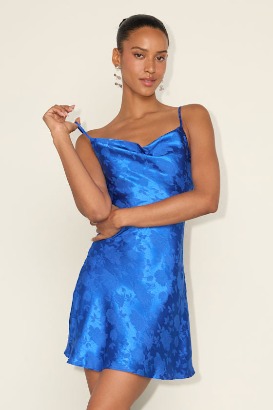 Close to Your Heart Pink Satin Jacquard Cowl Slip Dress