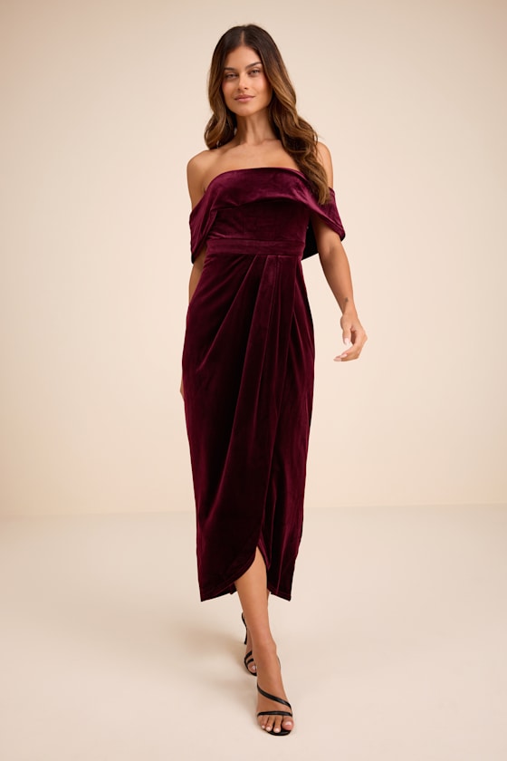 I'm Enchanted Navy Blue Velvet Off-the-Shoulder Maxi Dress
