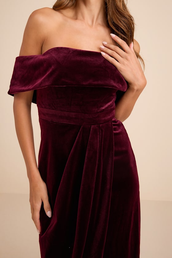 I'm Enchanted Red Velvet Off-the-Shoulder Maxi Dress