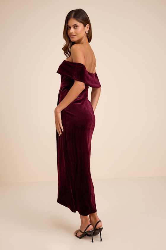 I'm Enchanted Red Velvet Off-the-Shoulder Maxi Dress