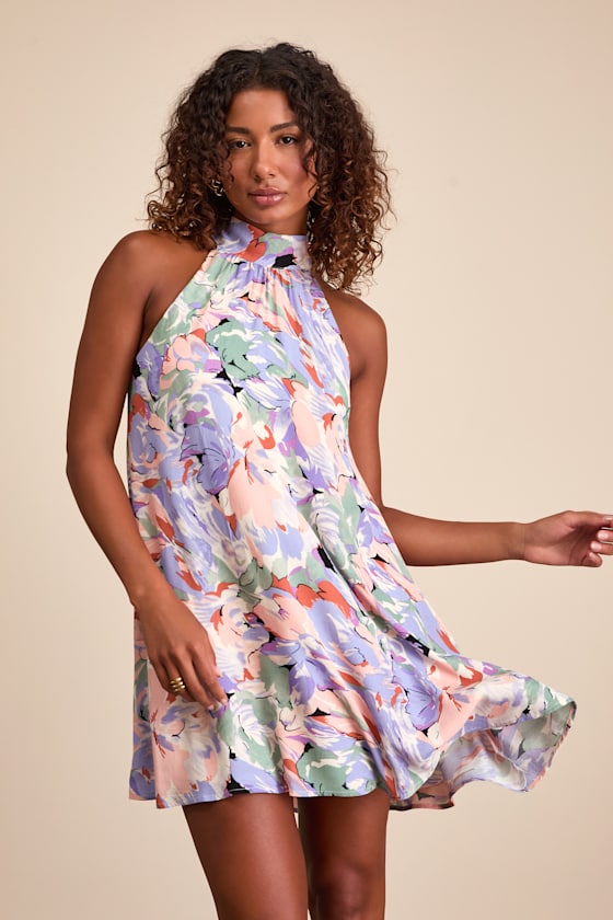 Tied Back To You Red and Pink Floral Print Mini Shift Dress