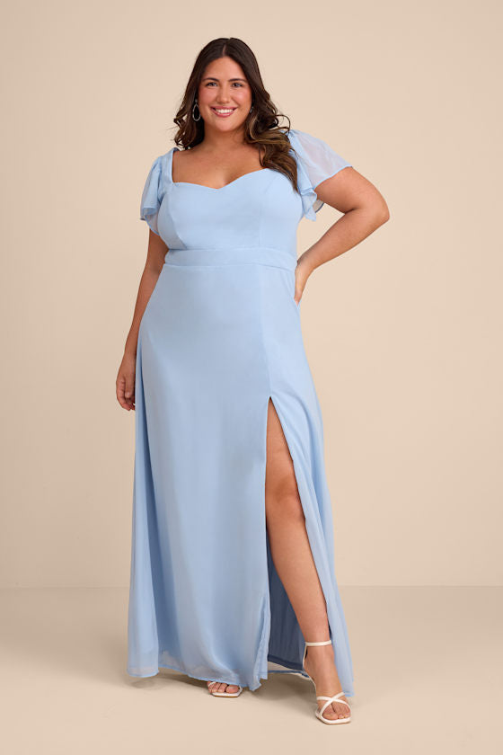 Simply Delightful Pink Tie-Back Flutter Sleeve Maxi Dress