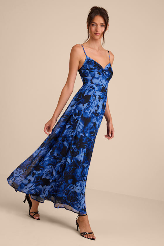 Beautiful Soul Teal Green Floral Print Twist-Front Maxi Dress