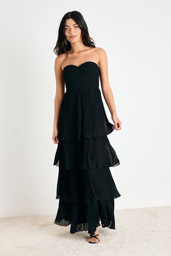 Seriously Sensational Navy Blue Strapless Tiered Maxi Dress