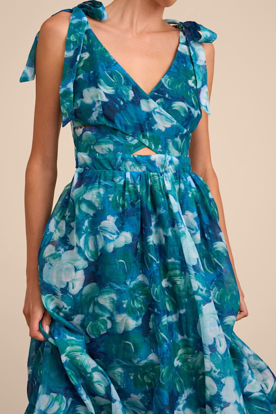 Flowering Day Dream Magenta Floral Organza Midi Bubble Dress