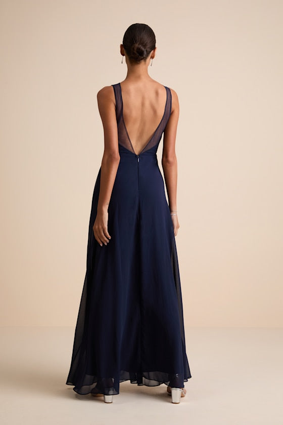 Simply Immaculate Dark Purple Backless Maxi Dress