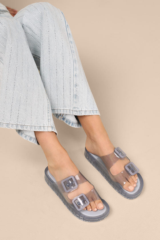 Julio Dusty Blue Vinyl Buckle Slide Sandals
