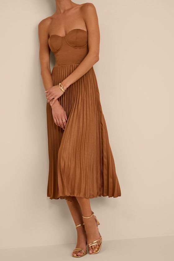 Irelyn Burgundy Satin Bustier Midi Dress