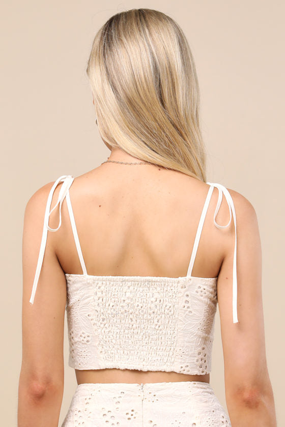Kamilla Rust Red Eyelet Embroidered Tie-Strap Tank Top