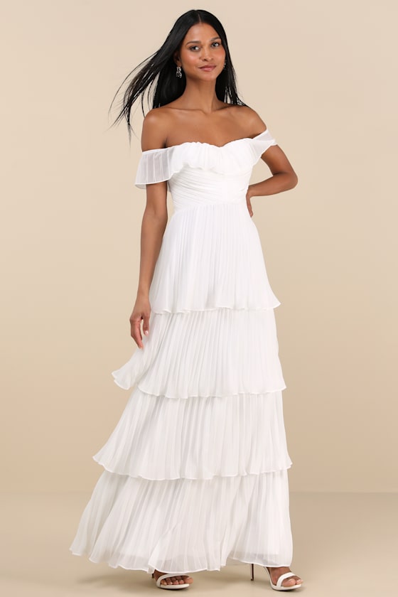 Always Remarkable Rusty Rose Pleated Off-the-Shoulder Maxi Dress