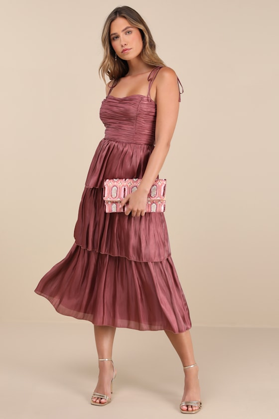 Tennon Light Pink Plisse Tiered Midi Dress