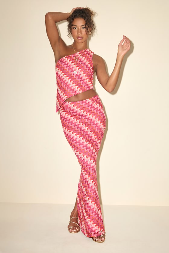 Fiala Blue Multi Crochet Chevron Mermaid Maxi Skirt