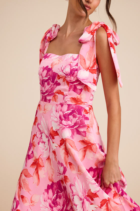 Fleurette Light Green Floral Tie-Strap Midi Dress