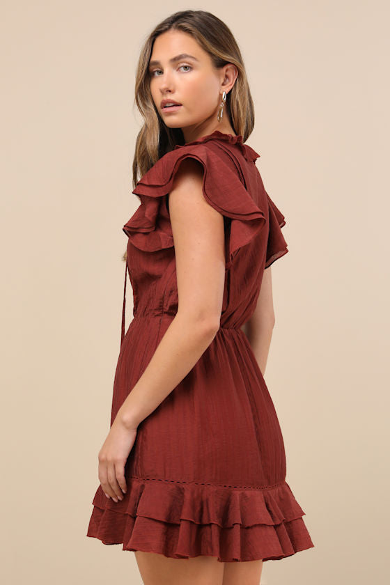 Tanaya White Flutter Sleeve Tiered Mini Dress