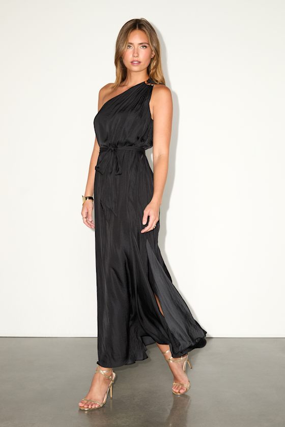 Goddess Aura Orange Multi Floral Satin One-Shoulder Maxi Dress
