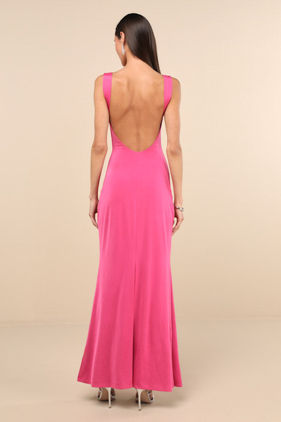 Inspiring Glamour Fuchsia Backless Column Maxi Dress