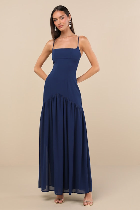 Auria Light Blue Chiffon Drop Waist Maxi Dress