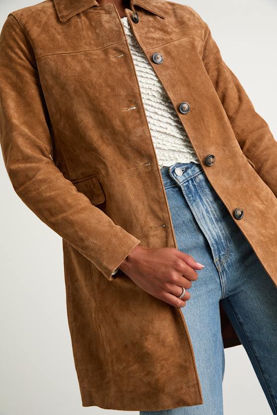 Vessa Brown Suede Collared Trench Coat
