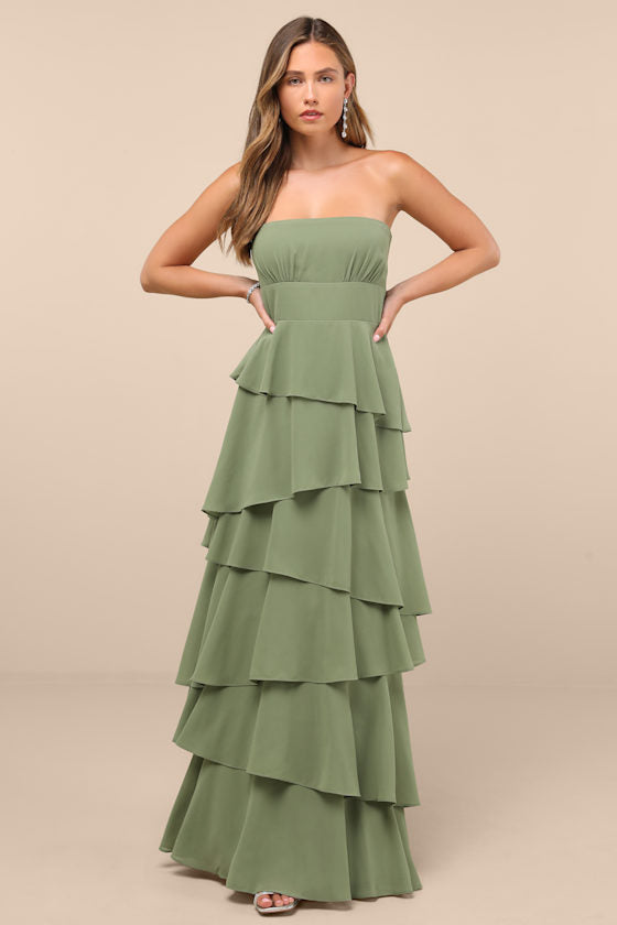 Gorgeous Essence Dark Purple Strapless Tiered Maxi Dress