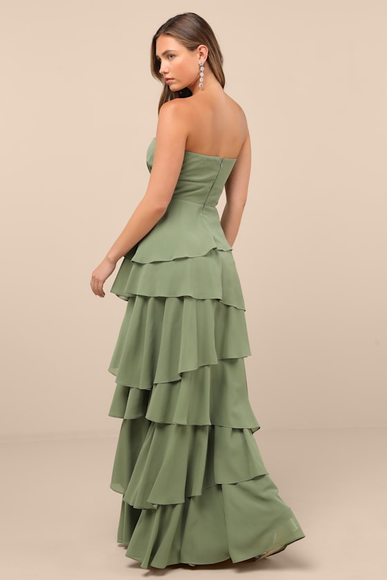 Gorgeous Essence Dark Purple Strapless Tiered Maxi Dress