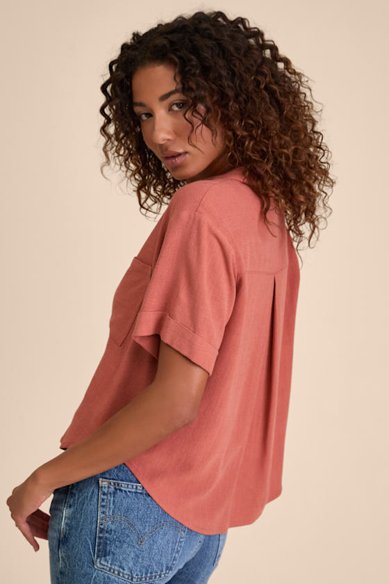 Summer Escapades Beige Linen Collared Button-Up Top