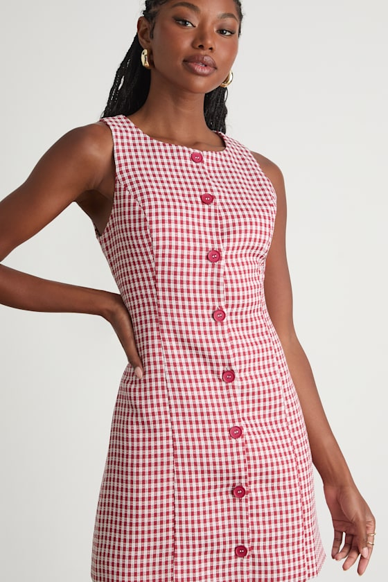 Aloriana Light Blue Gingham Tweed Button-Front Mini Dress