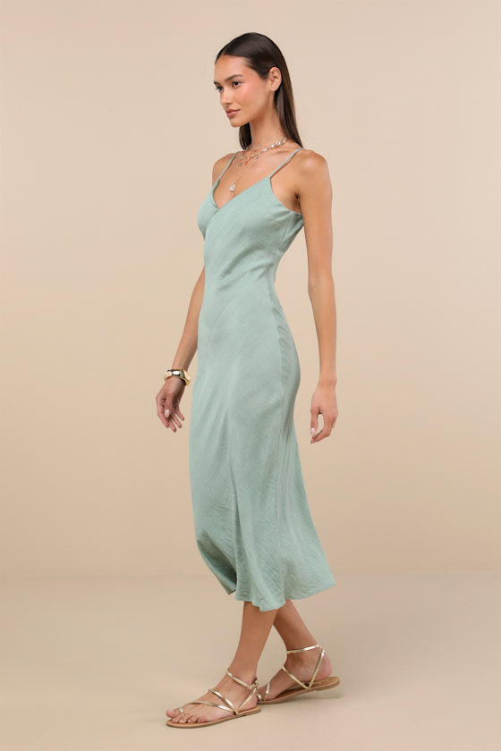 Tamia Yellow Textured Sleeveless Midi Slip Dress