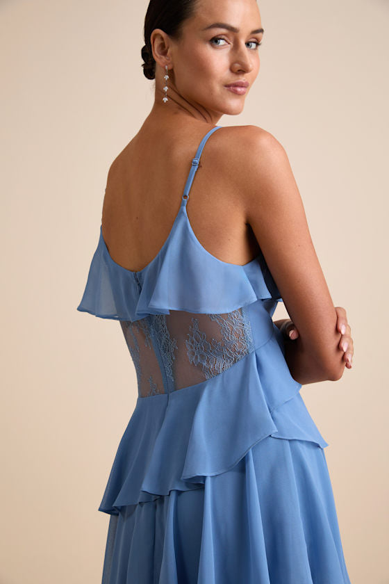 Dalena Black Ruffled Lace Maxi Dress
