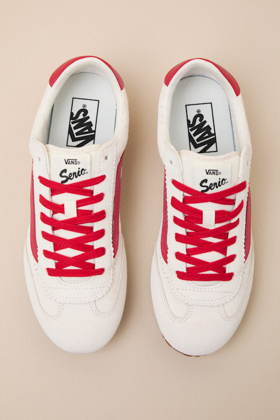 Super Lowpro Marshmallow and Racing Red Suede Leather Sneakers