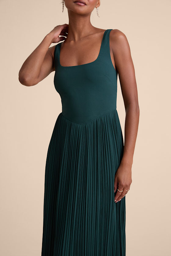 Naroah Plum Purple Square Neck Pleated Maxi Dress