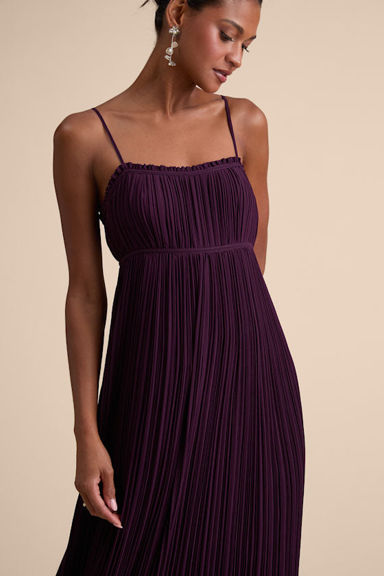 Delina Olive Plisse Chiffon Tie-Back Maxi Dress