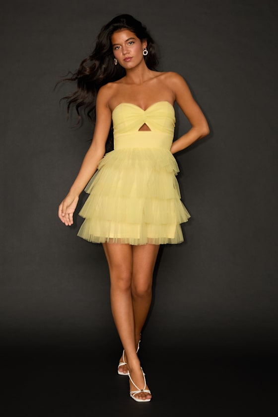 Sapphira Royal Blue Tulle Tiered Cutout Mini Dress