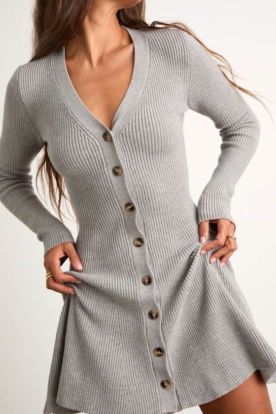 Adorably Flirty Mauve Pink Button-Front Sweater Mini Dress