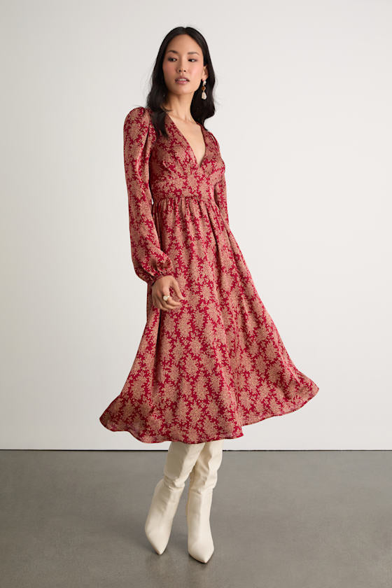 Graceful Impression Black and Orange Floral Print Midi Dress