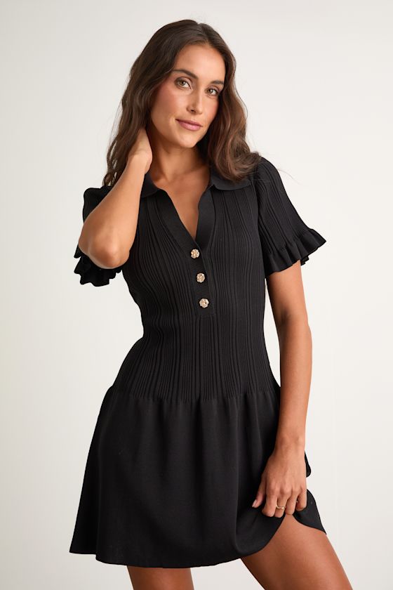 Yavina Cream Collared Skater Sweater Mini Dress