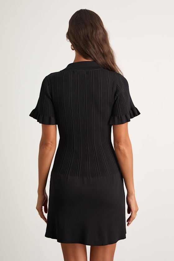 Yavina Cream Collared Skater Sweater Mini Dress