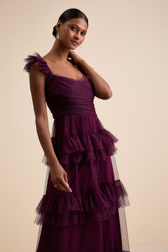 Pure Radiance Sage Brush Mesh Swiss Dot Tiered Maxi Dress
