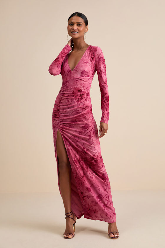 Dynamic Sensation Blue Floral Velvet Burnout Maxi Dress